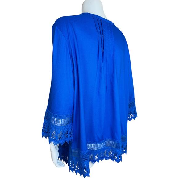 Blair Royal Blue Women's Blouse Large Lace Pleated Button-Front NWOT Boho - Picture 2 of 14